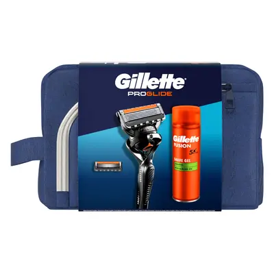 Gillette Proglide Set, rasoio, 1 pz + lama, 1 pz + gel da barba, 200 ml + sacchetto cosmetico, 1