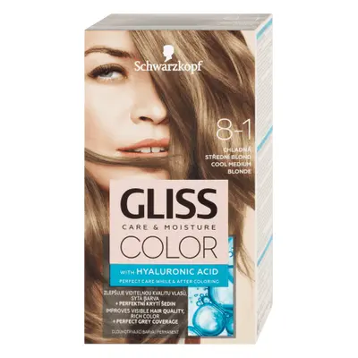 Schwarzkopf Gliss Color Tintura permanente per capelli 8-1 Biondo medio freddo, 1 pz