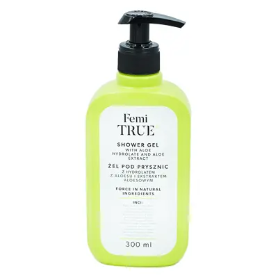 Femi True, gel doccia con idrolato di aloe vera ed estratto di aloe, 300 ml