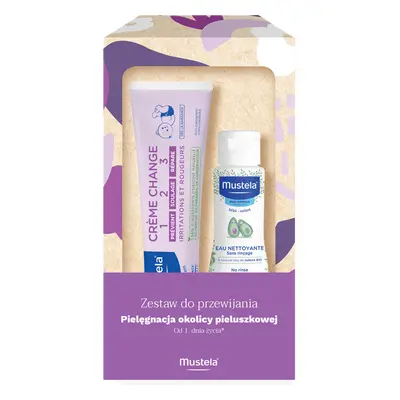 Mustela Set fasciatoio, acqua detergente senza risciacquo, 100 ml + crema 1-2-3, dalla nascita, 