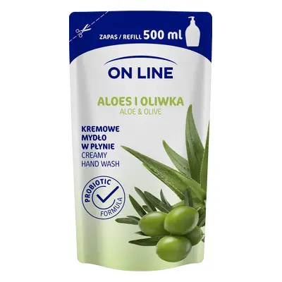 On Line, sapone liquido in crema, Aloe Vera e Oliva, scorta, 500 ml