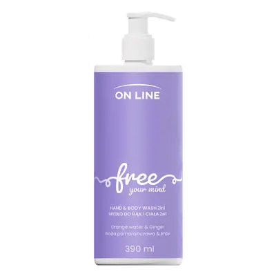 On Line Free, sapone liquido 2 in 1 per mani e corpo, acqua di arancia e zenzero, 390 ml