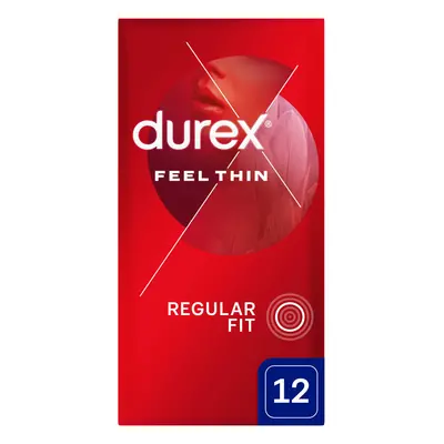 Durex Feel Thin Classic, preservativi con più lubrificante, sottili, 12 pezzi