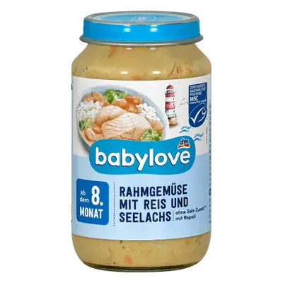 Babylove Menù Vegetale con panna, riso e salmone 8+, 220 g