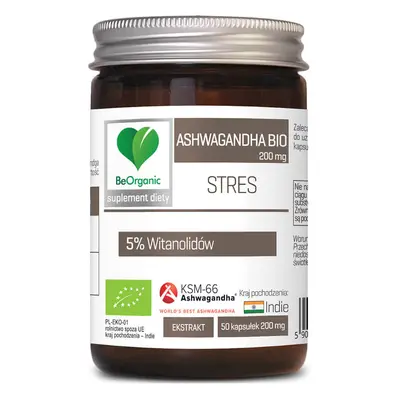 BeOrganic Ashwagandha Bio 200 mg, 5% Vitanolidi, 50 capsule