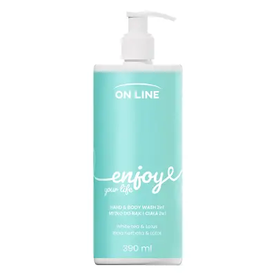 On Line Enjoy, sapone liquido 2 in 1 per mani e corpo, tè bianco e loto, 390 ml