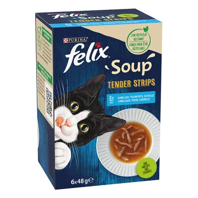 Felix Soup Filetti 6 x 48 g Alimento umido per gatti - Varietà di Mare: Merluzzo, Tonno e Plates