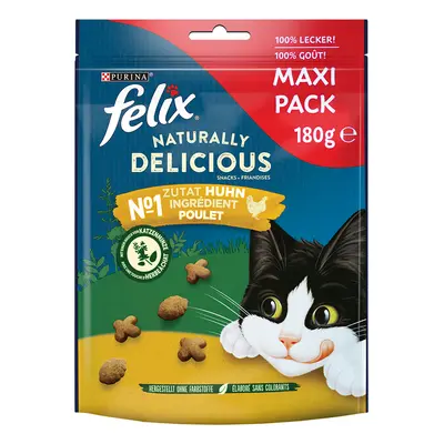 Felix Naturally Delicious Snack per gatti - Set %: 3 x 180 g Ricco in Pollo con un Tocco di Erba