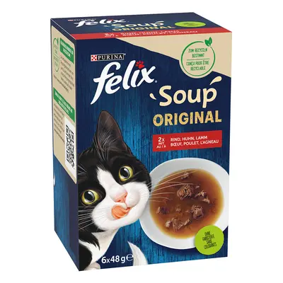 Felix Soup 6 x 48 g umido gatto - Selezioni deliziose (Manzo, Pollo, Agnello)