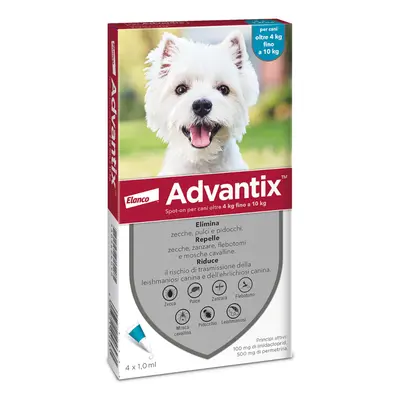 Advantix® Spot-on antiparassitario per cani oltre 4 kg fino a 10 kg - 4 pipette (1,0 ml)