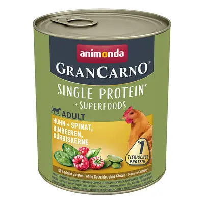 Multipack risparmio! animonda GranCarno Adult Superfoods 24 x 800 g - Pollo + Spinaci, Lamponi, 