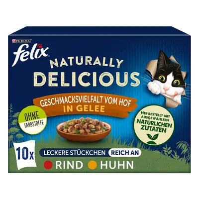 Felix Naturally Delicious 10 x 80 g Alimento umido per gatti - Selezione della Fattoria in Gelat