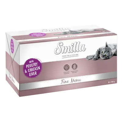 Smilla Fine Menù 8 x 100 g Alimento umido per gatti - Pollame & Fegato di Pollo