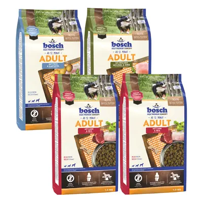 Set prova misto! 4 x 1 kg bosch HPC Adult Crocchette per cane - MIX %: 1kg Pollo, 2kg Agnello, 1