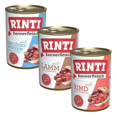 Set prova misto! 6 x 400 g RINTI Kennerfleisch Alimento umido per cani - Mix 3: Manzo, Cuori Pol