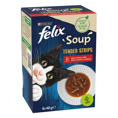 Felix Soup Filetti 12 x 48 g Alimento umido per gatti - Varietà di terra: Manzo, Pollo, Agnello