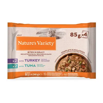 Nature's Variety Bites in Salsa 88 x 85 g umido gatto - Tacchino e Tonno