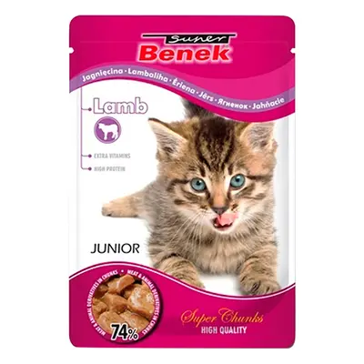 Super Benek Super Chunks Kitten Agnello in salsa 48 x 100 g umido per gatto - 48 x 100 g