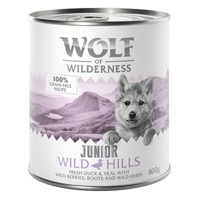 Wolf of Wilderness Junior 12 x 800 g umido per cane - Wild Hills - Anatra & Vitello