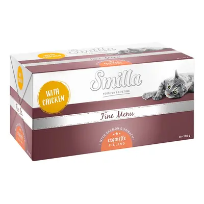 Smilla Fine Menù Delizioso ripieno 8 x 100 g Alimento umido per gatto - Pollo con Salmone & Spin