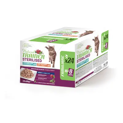 Natural Trainer Adult Sterilised 24 x 85 g Alimento umido per gatti - Mix: Tacchino e Merluzzo