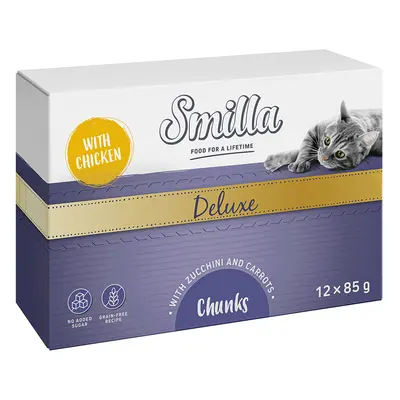 Smilla Deluxe Bocconcini 48 x 85 g umido per gatto - con Pollo, Zucchine & Carote