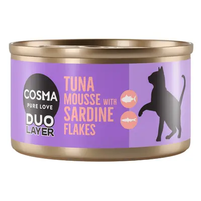 Cosma DUO Layer 6 x 70 g Umido per gatto - Mousse di Tonno con Pezzetti di Acciuga