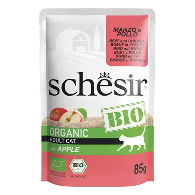 Schesir Bio Buste 8 x 85 g Umido per gatto - Manzo bio, Pollo bio e Mela bio