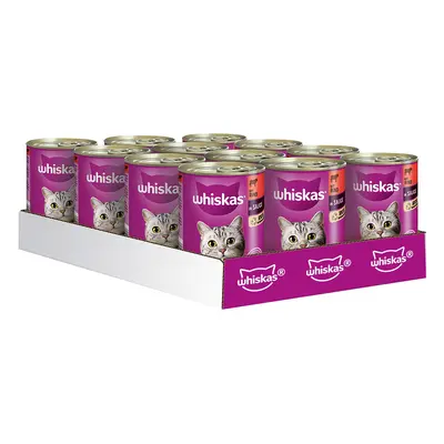 Whiskas 1+ lattine 24 x 400 g Umido per gatto - Manzo e Fegato in Salsa