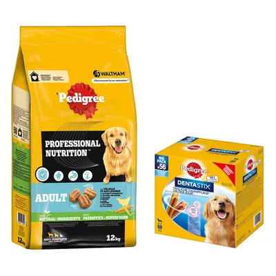 Prezzo speciale! 12 kg Pedigree + 56 pz Dentastix taglia L! - Adult con pollame e verdure