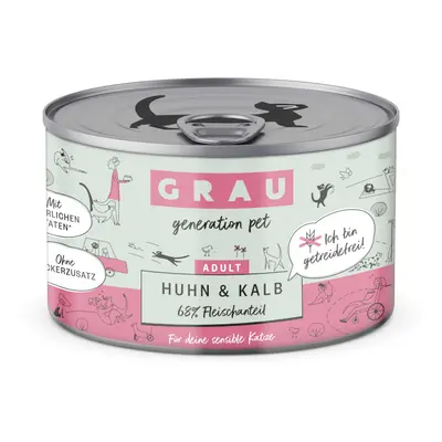 GRAU Adult Senza Cereali 24 x 200 g Alimento umido per gatti - Pollo & Vitello