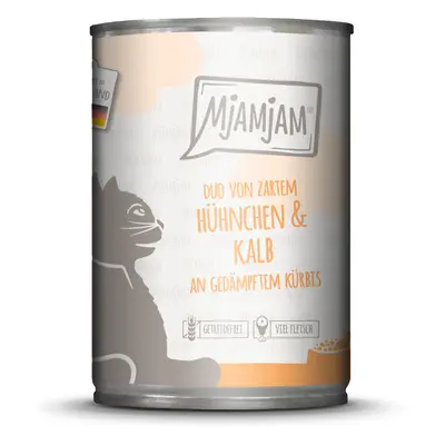 MjAMjAM Duo 6 x 400 g Alimento umido per gatti - Pollo & Vitello con zucca al vapore