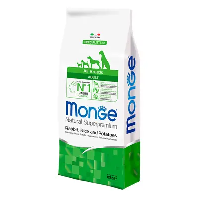 2 x 12 kg Monge Superpremium Crocchette cane - All Breeds Adult Coniglio, Riso e Patate