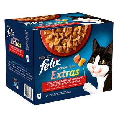 Felix Sensations Extras 24 x 85 g Pacco misto umido per gatti - Pollo, Agnello, Manzo, Tacchino