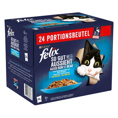 Felix Le Ghiottonerie in Gelatina 24 x 85 g Alimento umido per gatto - Varietà di pesce (Salmone