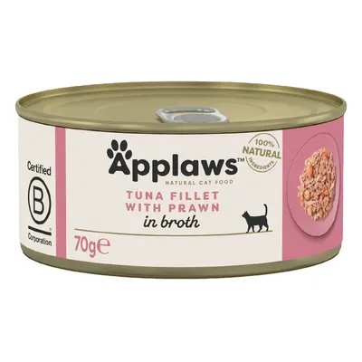 Applaws in Brodo 6 x 70 g Alimento umido per gatto - Filetto di Tonno con Gamberetti