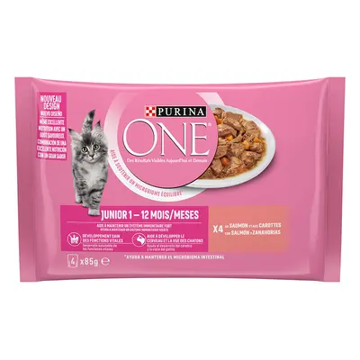 PURINA ONE Junior 4 x 85 g Umido per gatto - Salmone e Carote