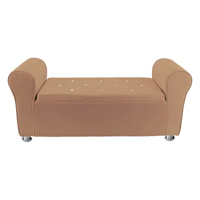 Panca Scendiletto Effetto Velluto con Brillantini 120x39x55 cm Pouf Salvaspazio Tortora