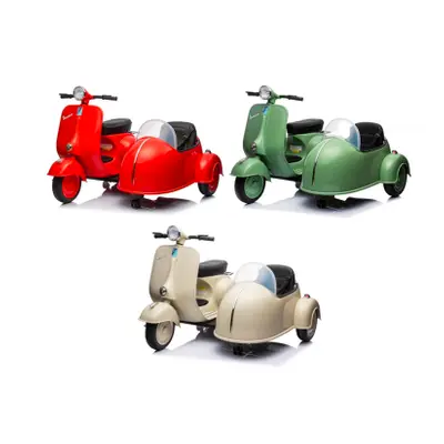 Moto elettrica per Bambini LT957 Vespa Sidecar Laterale BIG 12V Luci LED Suoni Verde