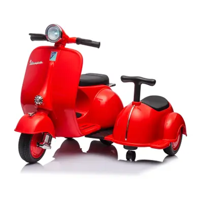 Moto Elettrica per Bambini LT958 Vespa Sidecar Laterale Small 6V Luci LED Suoni Rosso