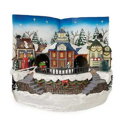 Villaggio Natalizio Libro 361017 Decorazione Natale Luci Suoni Movimento 18x24cm