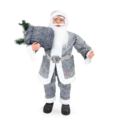 Babbo Natale Vestito Grigio 144205 Addobbo Natalizio 90H cm con Musica e Luci