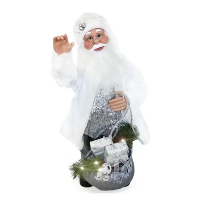 Babbo Natale Bianco e Argento 144225 Abito in velluto 80H cm con Luci e Suoni