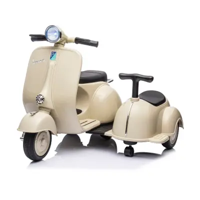 Moto Elettrica per Bambini LT958 Vespa Sidecar Laterale Small 6V Luci LED Suoni Beige