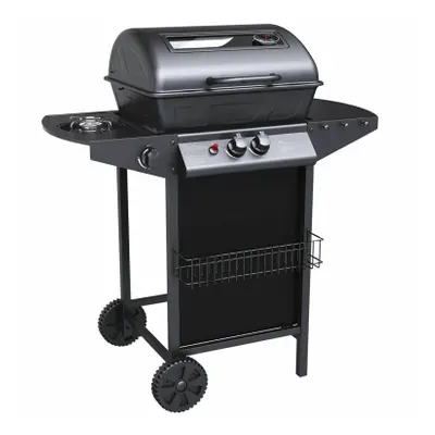 Barbecue a GAS con Fornello 2,9KW 2 Bruciatori con Coperchio e Griglia Acciaio