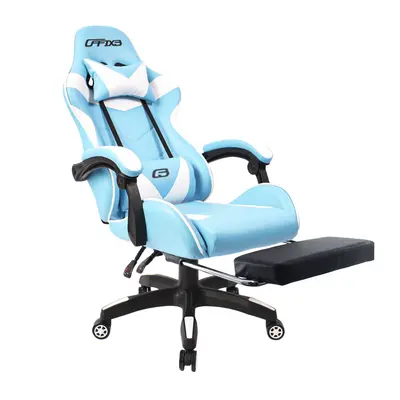 Sedia Ufficio Gaming AZRACE Ecopelle OFFIX3 con Poggiapiedi Poltrona Reclinabile Azzurro