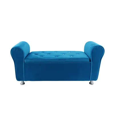 Panca Scendiletto Effetto Velluto con Brillantini 120x39x55 cm Pouf Salvaspazio Blu