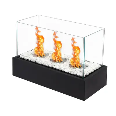 Camino Elettrico Bioetanolo 1100W Decorativo da Tavolo Fiamma Vera 45x20.5x28cm