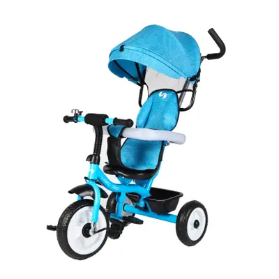 Triciclo FUNNY LT982 Passeggino per Bambini Carrozzina con Tettuccio Parasole Azzurro