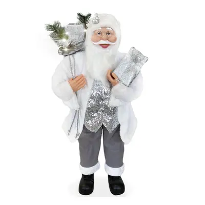 Babbo Natale Bianco E Argento 144226 Abito In Velluto 110H Cm Con Luci E Suoni